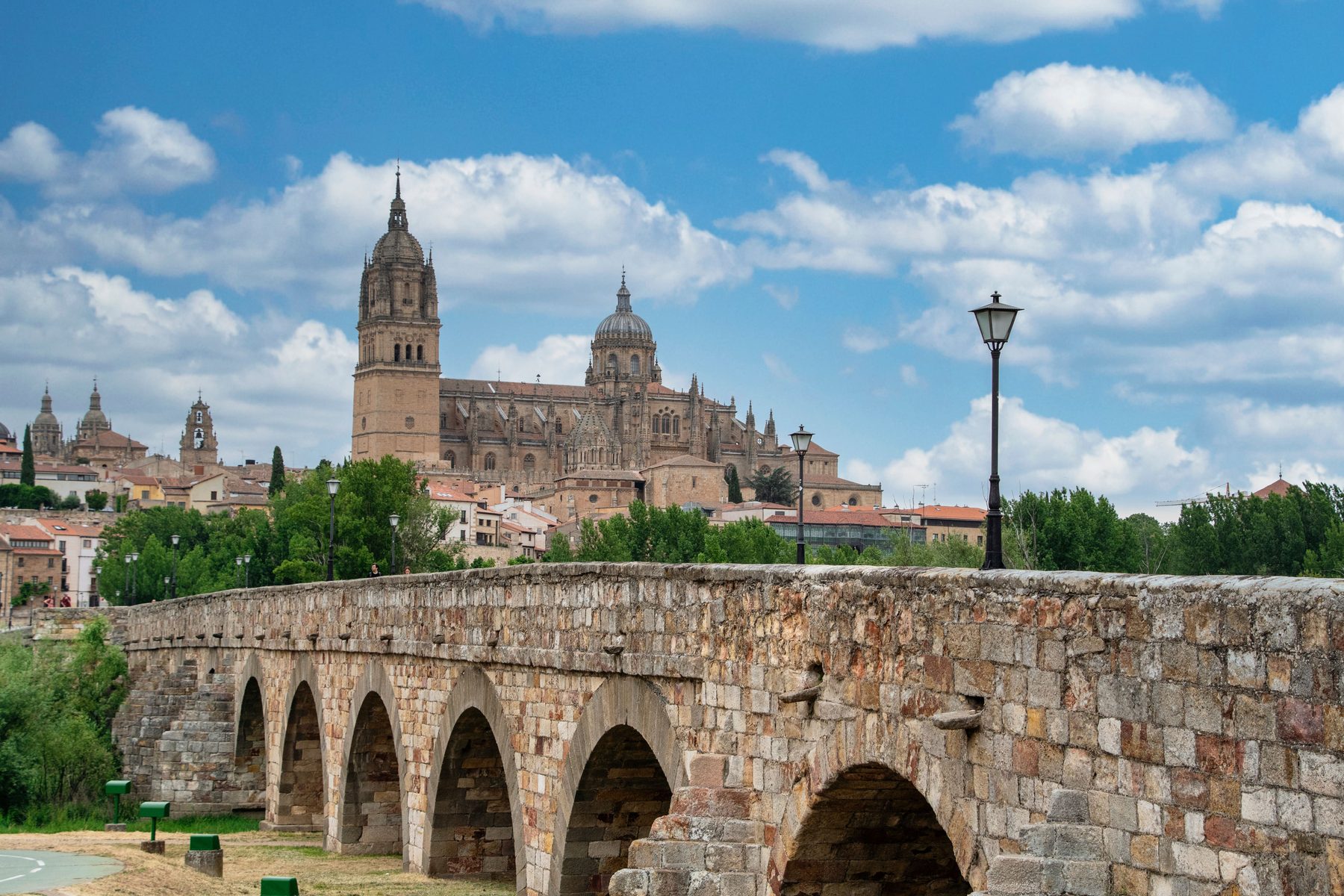 Catedral de Salamanca y el puente romano sobre el río Tormes